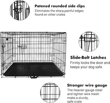 Клітка для собак 91 x 56 x 62 см, складана, з 2 дверцятами, переносна клітка для собак, автоклітка, з піддоном, дротяна клітка для собак