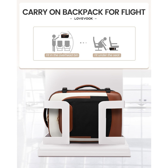 Чоловічий/Жіночий рюкзак OVEVOOK для ручної поклажі, 40 л, валіза-рюкзак для подорожей, з відділенням для ноутбука, водонепроникний, для ділових поїздок та вихідних (L, чорно-бежево-коричневий)