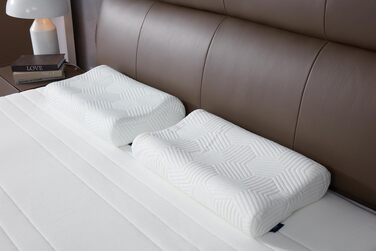 Ергономічна подушка для шиї LAMB з ефектом пам'яті (Memory Foam), ортопедична подушка для сну та підтримки шиї з антибактеріальним чохлом RUCO-BAC, 60x35x12/10 см, синя