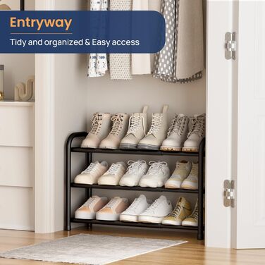 Розсувна металева полиця для взуття ENJOYBASICS, 3 рівня, 45-83 см, чорна, для передпокою та коридору