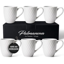 MIAMI – 6 x 400 ml – Coffee Cup Set/Mug – Modern Matte Ceramic Cup – Large Coffee Cup – Palmanova Collection (White)