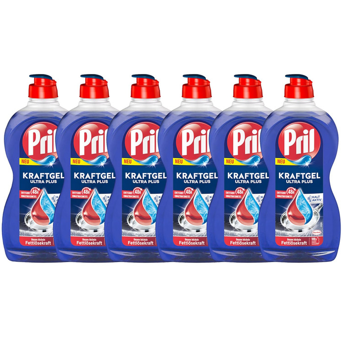 Засіб для миття посуду Pril Kraft Gel Ultra Plus, концентрований гель для видалення жиру, 450 мл (набір 6 шт)