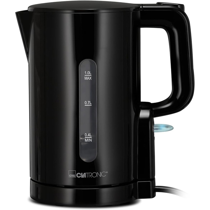 Електричний чайник Clatronic WK 3834 чорний, 1 л, 900 Вт, BPA Free, з індикатором рівня води та захистом від перегріву