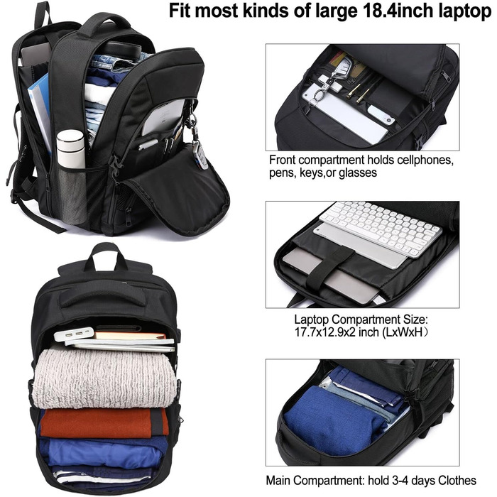 Жіночий рюкзак LIWAG 50L, водовідштовхувальний, з відділенням для ноутбука 17 дюймів, USB-порт, антикрадійний, для роботи, подорожей, школи