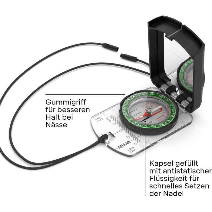 Silva Kompass Navigation - Kompass 4 - Graduated in Mils & Grad - Scale 1:25k 1:40k 1:50k mm & in - Navigation Compass for Professionals - Rotating Compass Housing - Military Compass Hiking