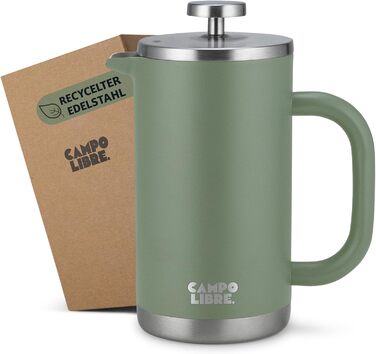 Френч-прес Campo Libre® Giorgio з нержавіючої сталі 0,6л (600мл) | З термофункцією, без пластику, з фільтром | Екологічний, з переробленої сталі, колір Мох