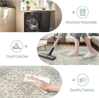 Килим GENIMO Boho Vintage 160x230 см, короткий ворс, антиковзаючі, для вітальні, спальні, їдальні, офісу, салатовий, геометричний, прямокутний