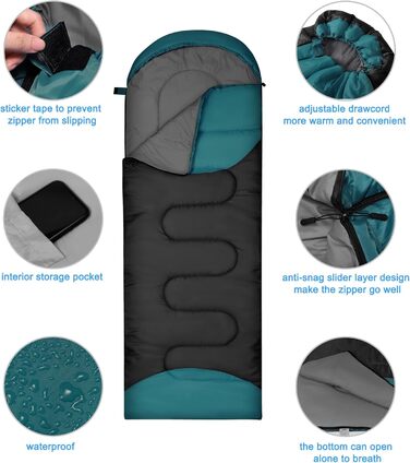 Сплячий мішок Outdoor для кемпінгу на 4 сезони - дорослий спальний мішок, функція 2 в 1, теплий, легкий, водонепроникний для рюкзаків, походів та подорожей, 220 x 80 см