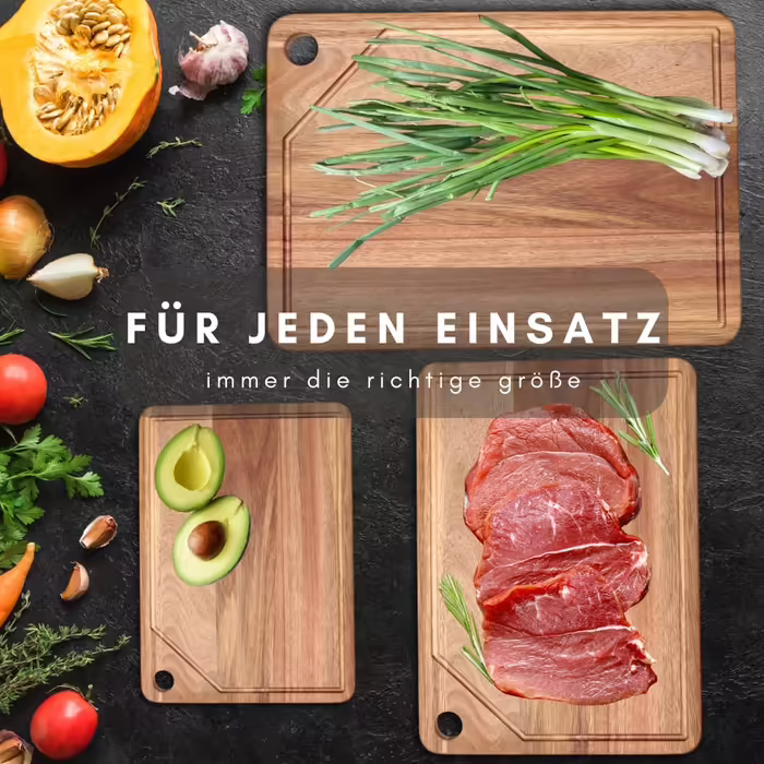 Personalized Premium 3-Piece Cutting Board Set - Kitchen Cutting Boards made of Acacia Wood with Stand and Phone Holder - High-Quality Wooden Board with Juice Groove for the Kitchen