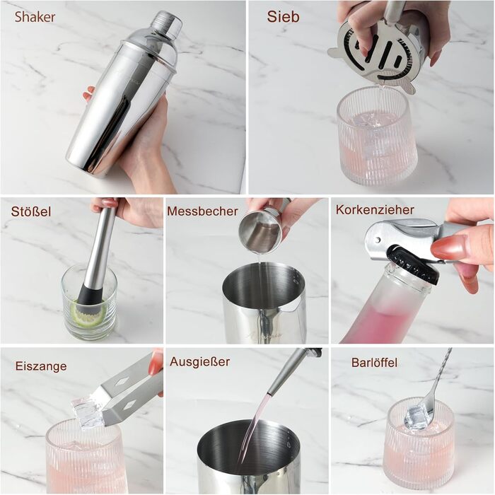 Набір бармена на 23 деталі з підставкою | Набір шейкерів для коктейлів з інструментами: шейкер Мартіні, сито, ложка, мадлер, для дому, бару, вечірки (колір коричневий)