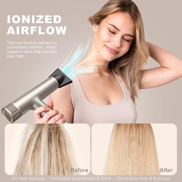 Професійний фен YAPOY з дифузором: швидке сушіння, 200 млн іонів, 110 000 об/хв, захист від пошкодження теплом, інтелектуальний термоконтроль, сріблястий