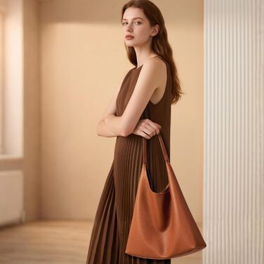 Сумка жіноча KALIDI Shopper Hobo з PU шкіри, вінтажна сумка-тоут з кнопкою, велика для роботи, навчання, повсякденного використання (коричнева)