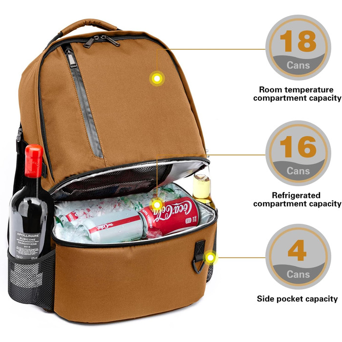 28L Insulated Cooler Backpack - Double Layer Thermal Rucksack for Picnics, Camping, Travel (Brown)