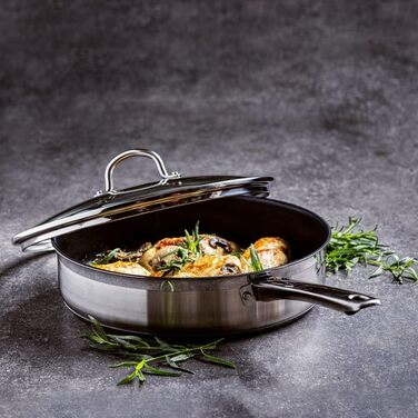 Сковорода з нержавіючої сталі з керамічним покриттям BK Cookware Allround (28 см) з кришкою, індукційна, склокришка, без PFAS, для плити, антипригарна, для тушкування, легко миється