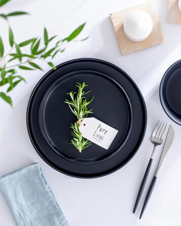 Matte Black Stoneware Dinnerware Set for 6 - 24 Piece Set | Pure Living | Urban Style Dinner Set