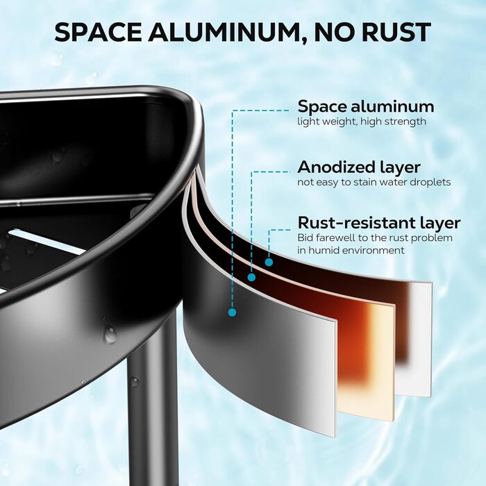 Поличка для душу Nieifi без свердління, кутова, з нержавіючої сталі, 4 яруси, чорна