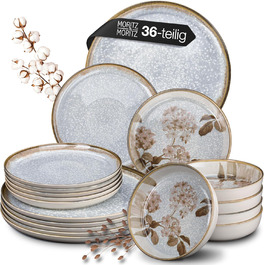 Moritz & Moritz Blossom 18-Piece Dinnerware Set - Elegant Porcelain Tableware for 6 - Dinner Plates, Dessert Plates, Soup Plates