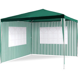 PE Pavilion Party Tent with 2 Side Panels for Garden, Terrace, Market, Camping, Festival as Shelter and Canopy, Waterproof, 3 x 3 m (Green)
