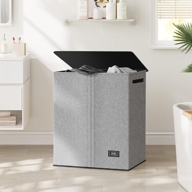 SOLEDI 145L Laundry Basket, Laundry Hamper with 2 Compartments and Lid and 2 Laundry Bags - Laundry Sorter Large XXXL For Bathroom, Bedroom, Laundry Room, Children's Room - 2 x 72.5L Grey