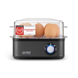 Яйцеварка First Austria TZS Grey - 8 яєць, 4 режими, функція приготування на пару, автовимкнення, захист від перегріву, мірна склянка та формочки для яєць
