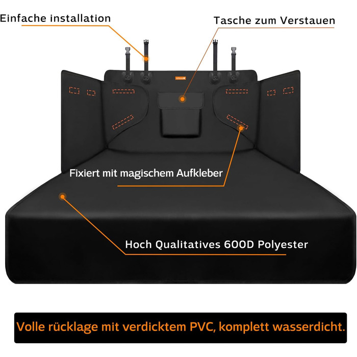 Захист для багажника автомобіля Alfheim для собак - водовідштовхуючий та легкий у догляді - універсальний. Чорний килимок для багажника з захистом краю вантажного отвору.