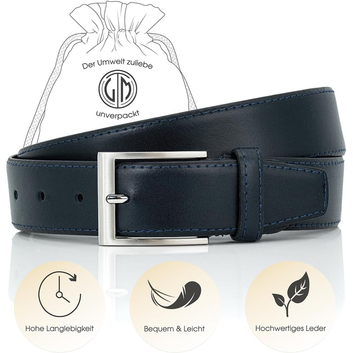 Чоловічий шкіряний ремінь Lindenmann з натуральної шкіри, ширина 35 мм, регульований, розмір XXL, колір морський