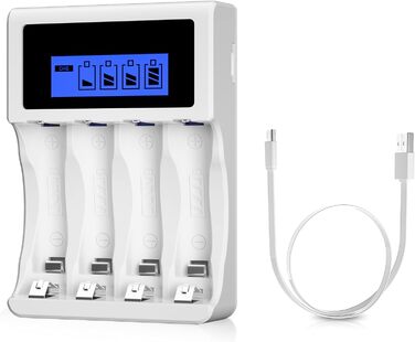 Зарядний пристрій BONAI для акумуляторів AA AAA з USB, 4 слоти, LCD дисплей, розумна зарядка NI-MH NI-CD