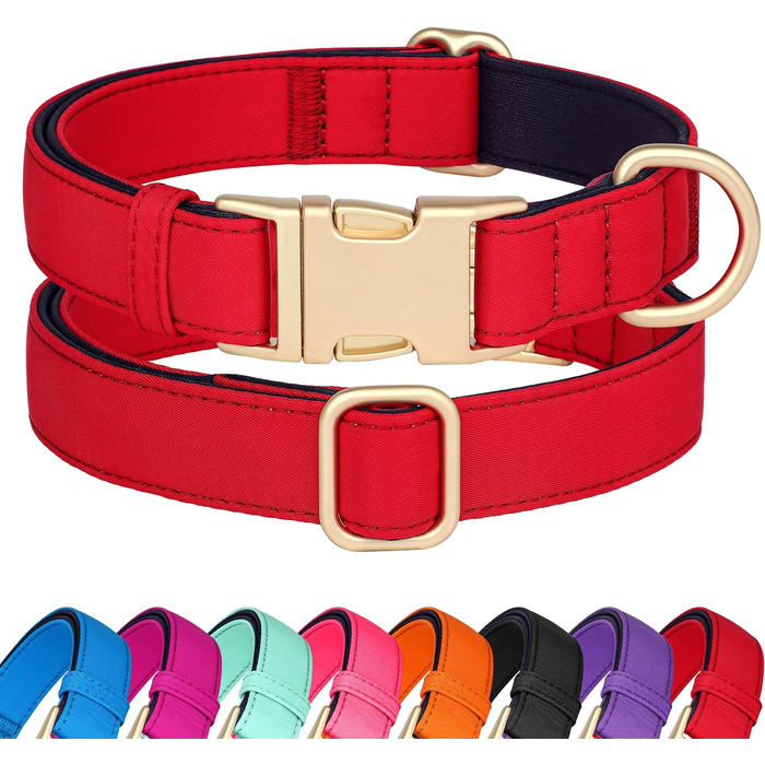 Нашийник для собак Didog нейлоновий, м'який, з металевою застібкою, чорний, L (розмір S: 25-38 см, червоний)