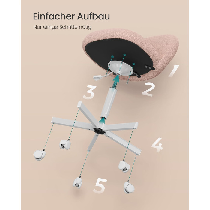 Офісний стілець SONGMICS для дому, рожевий, з м'якою оббивкою з флісу, регульована висота, для спальні, робочого кабінету, гардеробної