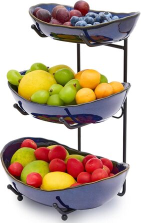 DUJUST Трирівнева етажерка для фруктів з кераміки, 3 яруси, сучасний дизайн, обпалена глазур, для кухні, зберігання фруктів, стабільна, придатна для миття в посудомийній машині