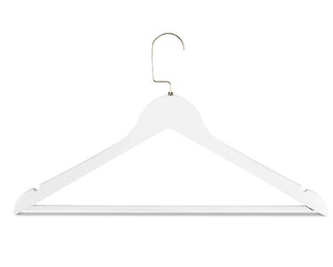 Набір дерев'яних вішаків для одягу RSR-Hangers (10 шт), білі, з перекладиною для штанів та поворотним золотистим гачком, 44.5 см