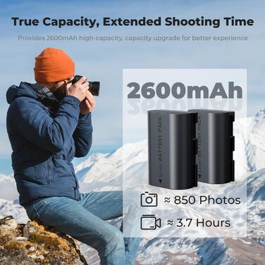 Акумулятор Canon LP-E6NH 2600mAh (2 шт.) з зарядним пристроєм (2 слоти) - сумісний з EOS R7, R5, R6, 5D II, III, IV, 6D, 6D II, 7D, 7D II, 60D, 70D, 80D, 90D