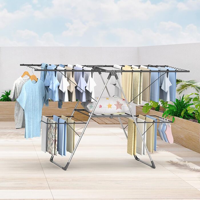 Сушарка для білизни Innotic - розкладна, портативна, з 4 крилами, регульована по висоті (сірий)