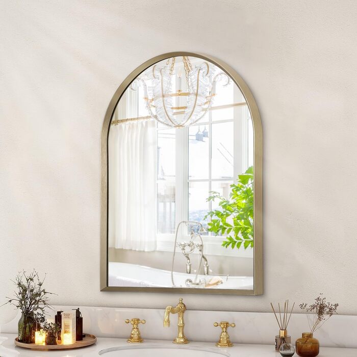 Дзеркало настінне з вигнутим склом, 45 x 65 см, металевий каркас, мідь, для ванної кімнати/вітальні/спальні