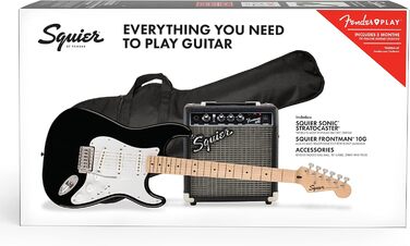 Електрогітара Squier Sonic Stratocaster з підсилювачем Fender Frontman 10G, чорна, з чохлом та безкоштовними онлайн-уроками Fender Play