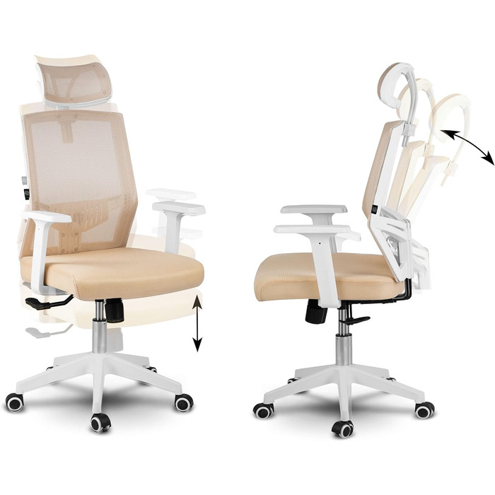 Офісний стіл Rotar - ергономічне крісло для офісу з регулюванням висоти, зручне та практичне, з дихаючою тканиною, стабільна конструкція, 67 x 65 x 125 см, колір бежевий