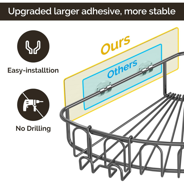 Orimade Corner Shower Shelf, Stainless Steel, Self-Adhesive Shower Shelf, No Drilling Required, for Bathroom, Home Decoration, Kitchen, 2 Pack, Grey