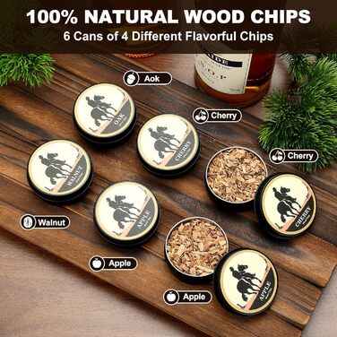 Електричний набір для копчення віскі Saturn - 6 дерев'яних чіпсів, 6 каменів для віскі, форма для льоду, перезаряджається, для бурбону, подарунок для батька, чоловіка, електричний дим для віскі + камені