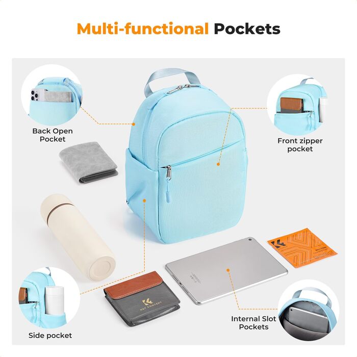 Сумка для камери K&F Concept, сумка-переноска на плечі, фоторюкзак, маленький, водонепроникний, регульований плечовий ремінь, рюкзак для DSLR/SLR камери, об'єктив, 5 літрів, блакитний