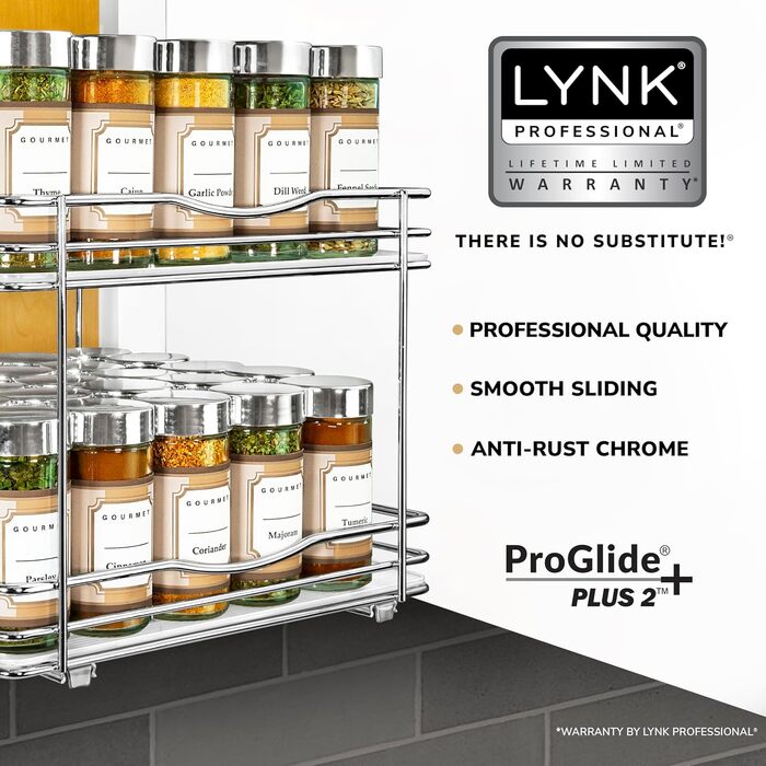 Висувна організація для спецій LYNK PROFESSIONAL® для шаф 26,4 см - Хромований висувний спецієвник для внутрішніх шаф, 2 рівні
