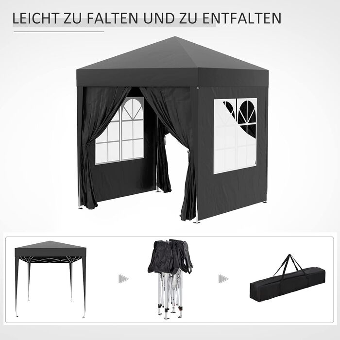 Outsunny 2x2m (6.5x6.5ft) Waterproof Pavilion, Pop-up Folding Canopy with 4 Side Walls, Drainage Holes in Windows, Foldable Party Tent UV 30+, Garden Tent with Carry Bag, Garden Pavilion for Patio, White (Black)
