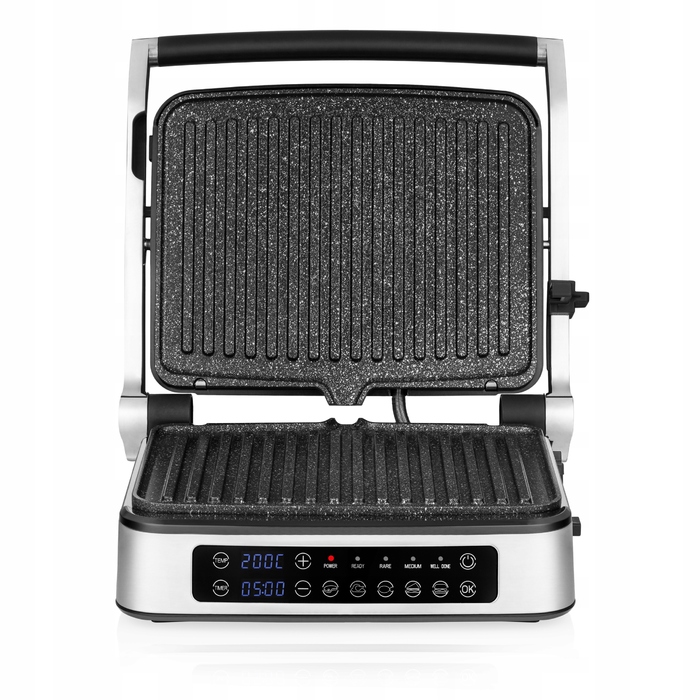 Електричний гриль Zeegma Chef 2100W, сріблястий, таймер, 5 програм, антипригарне покриття