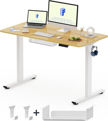 Регульований за висотою стіл FlexiSpot Basic – з органайзером для кабелів, гачками та суцільною стільницею. Ергономічний стіл для дому та офісу (120x60 см, горіх)