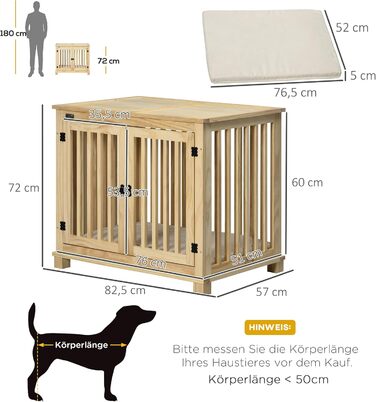Клітка для собак Pawhut, дерев'яна, для середніх собак, з подушкою, 82.5 x 57 x 72 см