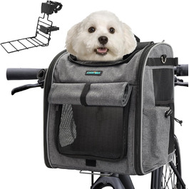 Корзина для собак на велосипед, до 10 кг, складана, дихаюча, 4-в-1 (рюкзак, сумка на плече, автокрісло), міцна L-подібна кріплення Φ55mm, зручна подушка, світловідбиваючі смуги