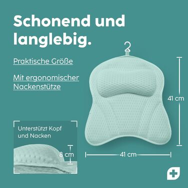 Vesta+ L Bath Pillow with Suction Cups - Tested Winner - Neck & Back Support for Bathtub - Non-Slip Bath Cushion for Bathtub & Shower (Mint)