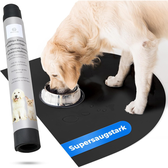 Підкладка під миску для котів та собак Miggo® Premium, чорна, 40x50 см, з екошкіри, неслизька