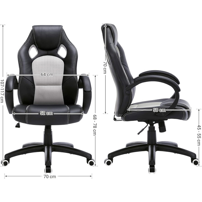Офісний стілець SONGMICS Ergonomischer Bürostuhl, чорний, регульований, міцний, 52 x 53 x 122 см