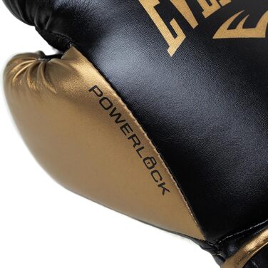 Боксерські рукавички Everlast Powerlock 2R, 12 oz, чорний/золотий – для спарингу, тренування на боксерському мішку, з підтримкою зап'ястя, 4-шаровий шар, оригінальна екіпіровка Everlast