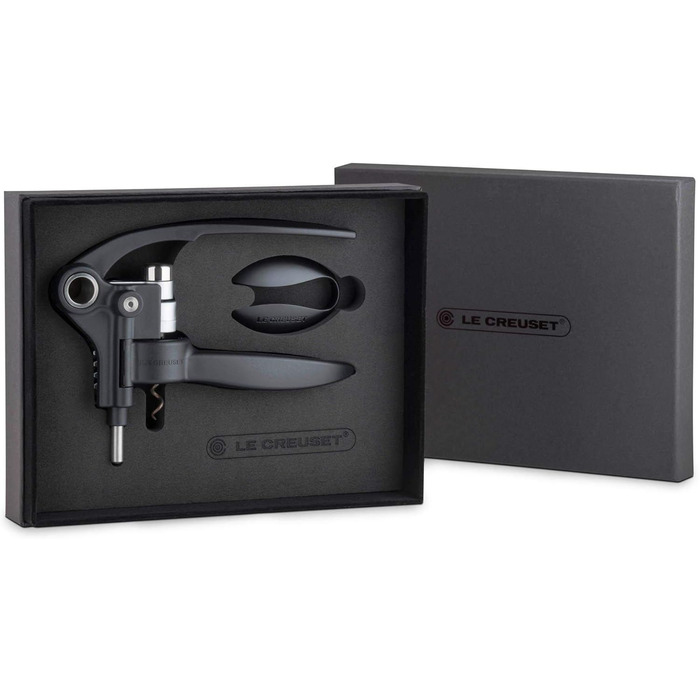 Le Creuset Professional Corkscrew Set with Matching Capsule Cutter, Wine Cork Removal, Black/Silver, Metal, LM250, 49005000000700